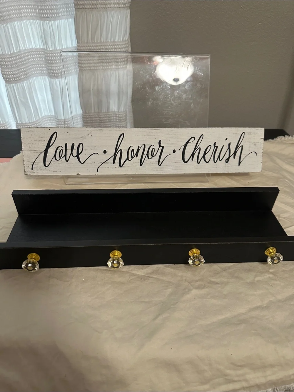 2 pc set Love • Honor • Cherish sign and Shelf- Black and White NWT